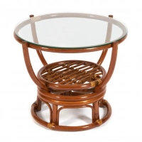 Стол журнальный Бенуа (Benoa 5005) из ротанга со стеклом (Pecan / коричневый)